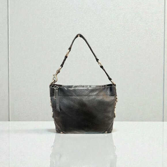 Coach Carly Hobo F15251 Black Pebbled Leather Silver Nickel Shoulder Bag Boho - Picture 2 of 9